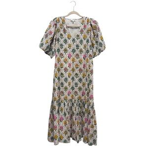 Anna Cate Tuckernuck Cotton Midi Dress Boho Floral Cottage Resort Coastal Crem M
